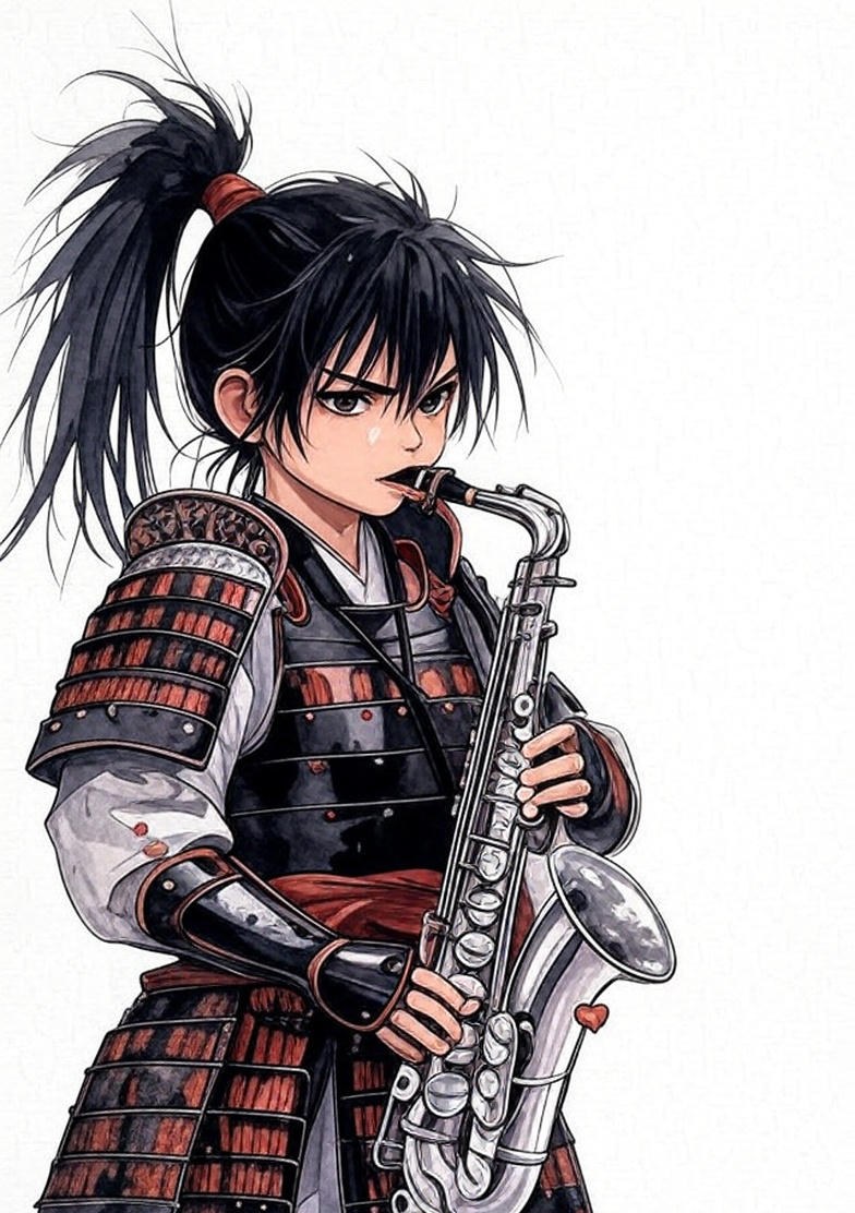 A samurai playing the saxophone — Samurai Sounds